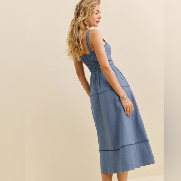 New Reformation Everett Midi Linen Sleeveless Dress - Cornflower Blue Size 4 - Picture 4 of 11